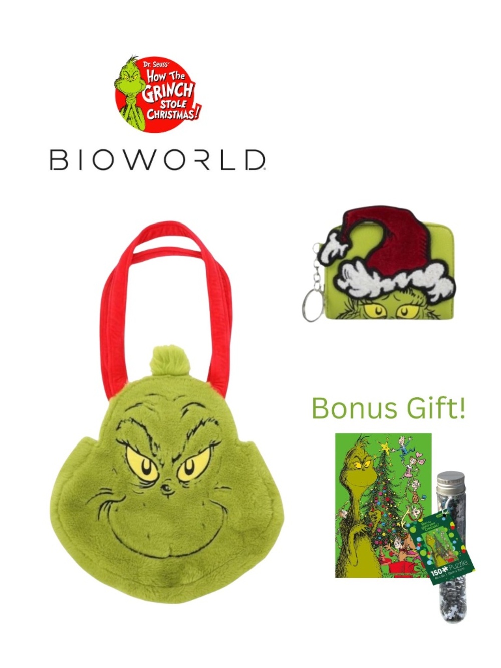 Dr. Seuss’ The Grinch Plush Tote Bag & Wallet Set - Officially Licensed